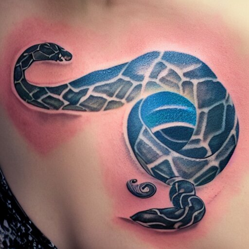 a woman with a tattoo of a snake sitting on the moon gazing at the milkyway, volumetric light, ray tracing, 