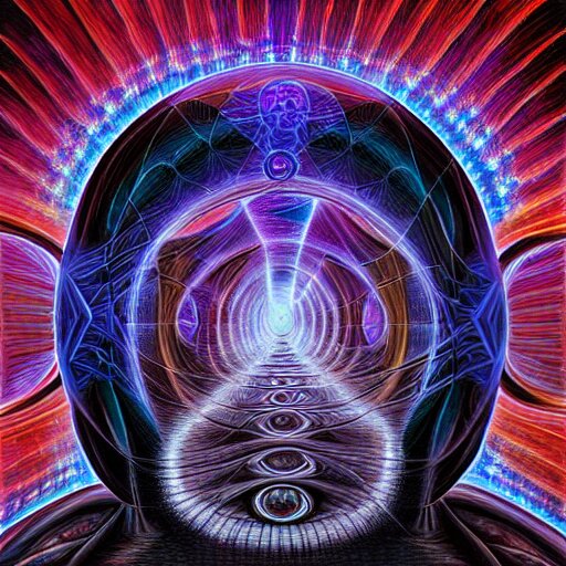 black void surrounding visions of the future by alex grey, award - winning, digital painting, hyperdetailed, cosmic 
