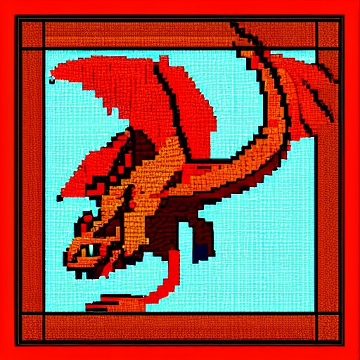 dragon spit fire, pixel art 8 x 8 size. 