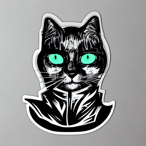 hydro sticker of a cyberpunk cat 