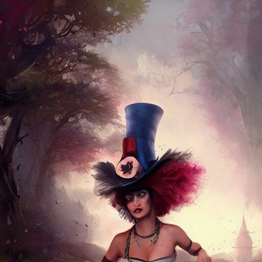 realistic, full body portrait, scantily dressed female mad hatter, by Jordan Grimmer and greg rutkowski, crisp lines and color,