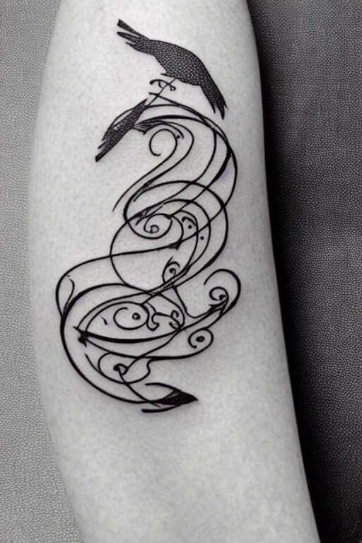 a simple tattoo design of birds flying in a 8 spiral, black ink, logo 