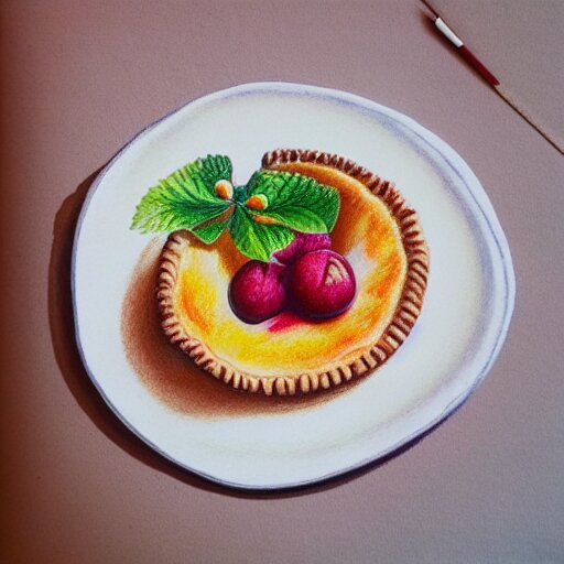  Colored pencil art on paper, Gooseberry pie slice on a plate, highly detailed, artstation, MasterPiece, Award-Winning, Caran d'Ache Luminance