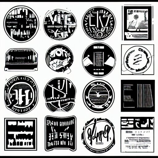 black on white stickers graphic design in style of david rudnick, eric hu, guccimaze, acid, y 2 k, 4 k sharpening, 