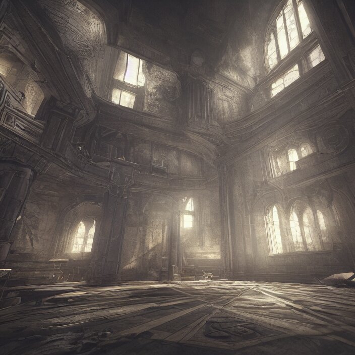 interior mazelike architecture from quake, lovecraftian, liminal space, moody lighting, unreal engine 5, hyper detailed, hyper realistic 