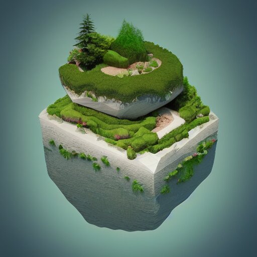 a floating island on an aquatic environment isometric art, lago di sorapis landscape, low poly art, game art, artstation, 3D render, high detail, cgsociety, octane render