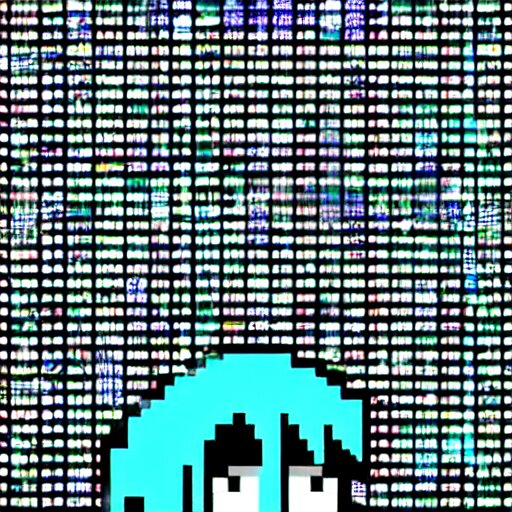 hatsune miku, pixel art, glitch, cyberpunk 