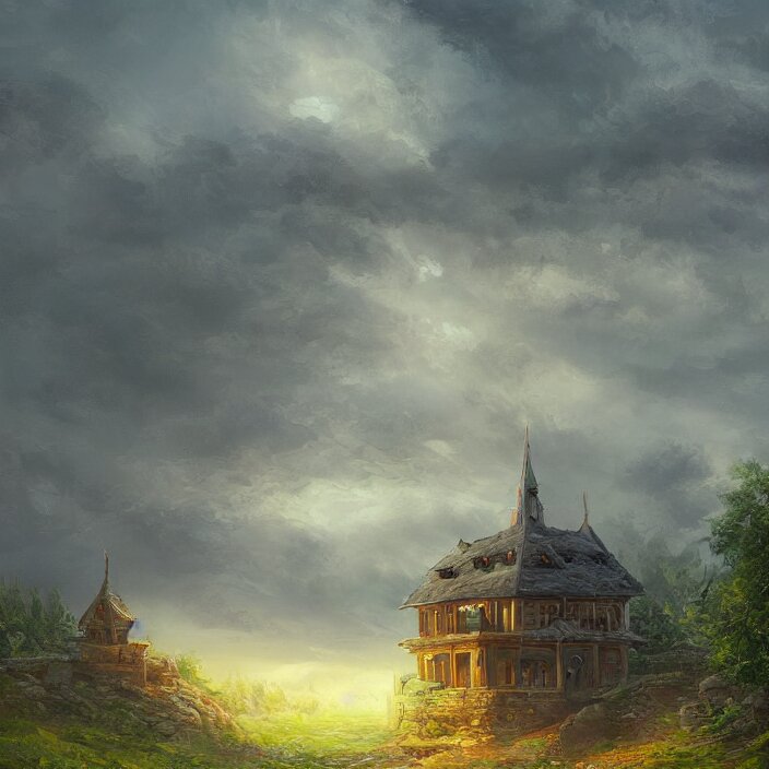 a building in a serene landscape, fantasy art 