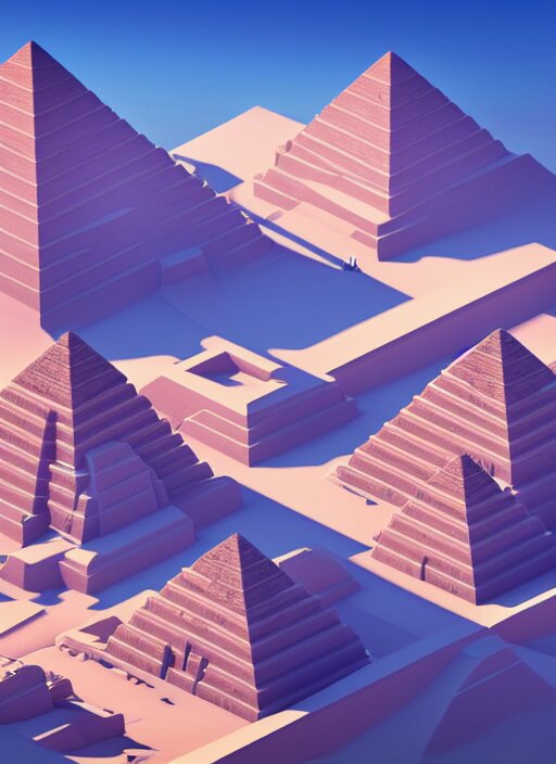 a low poly isometric render of futuristic egypt with pyramids in the style of monument valley, intricate, elegant, smooth shading, soft lighting, illustration, simple, solid shapes, by magali villeneuve, jeremy lipkin and michael garmash, rob rey and kentaro miura style, octane render, zaha hadid 