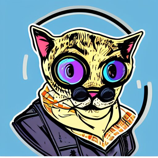 hydro sticker of a cyberpunk cat 