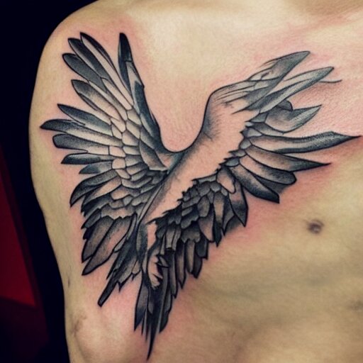 tatoo art of icarus flying over some ruins 