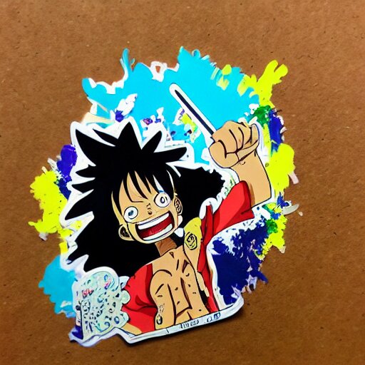 die cut sticker, luffy is joyboy, splatter paint on paper 