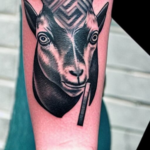 a tattoo of a goat with a stick of dynamite in its mouth