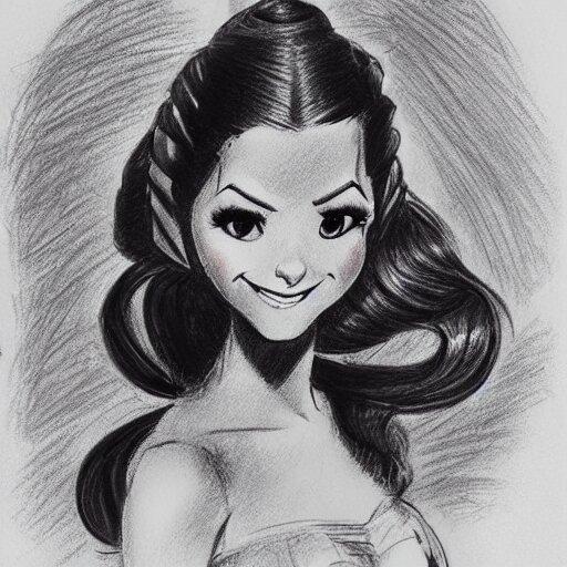 milt kahl sketch of victoria justice with done up hair, tendrils and ponytail as princess padme from star wars episode 3