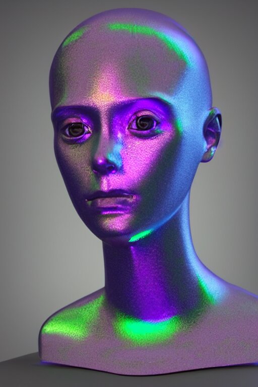 Lexica - 3d render of holographic human robotic bust made of glossy ...