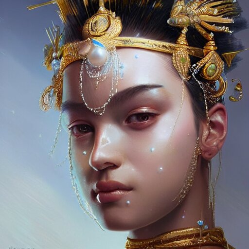 a beautiful portrait of a pearl goddess with glittering skin by greg rutkowski and raymond swanland, trending on artstation, ultra realistic digital art 