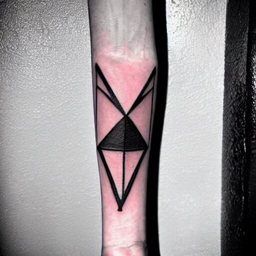 simple inner bicep tattoo of intersecting triangle outlines in outer space