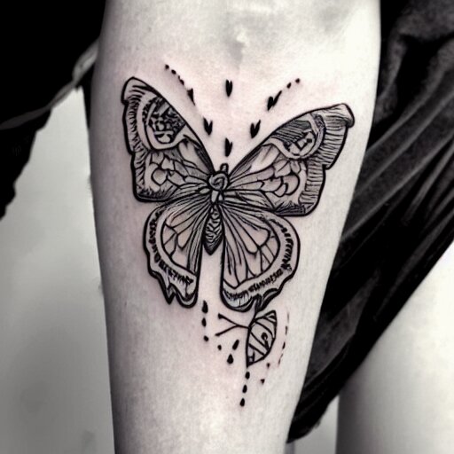 a tattoo sketch of an owl and a butterfly 