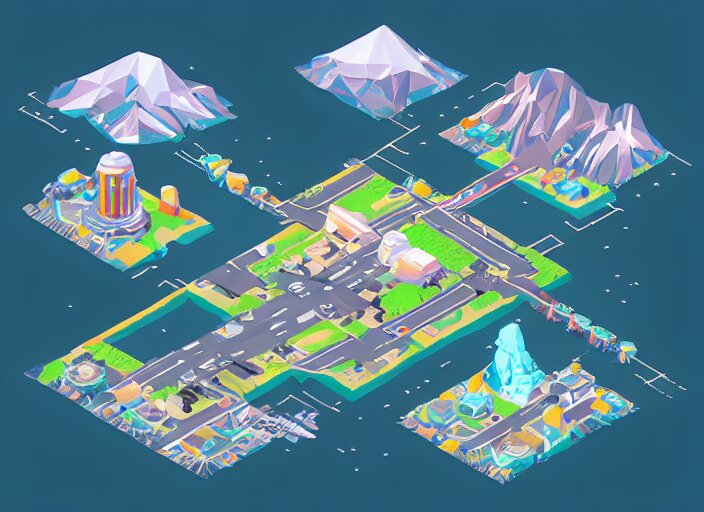 aliens visiting kamchatka isometric aerial lowpoly 