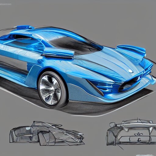 blueprint for an advanced car, concept art, digital sketch, 4 k, hd 