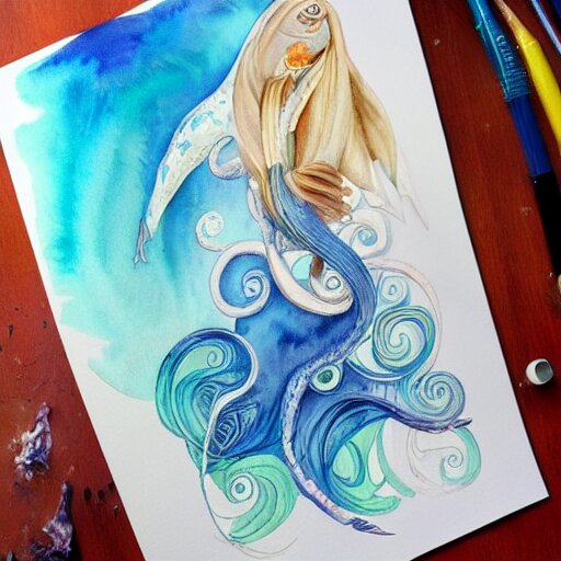 watercolor art on paper, aquarius, highly detailed, artstation, masterpiece, award - winning 