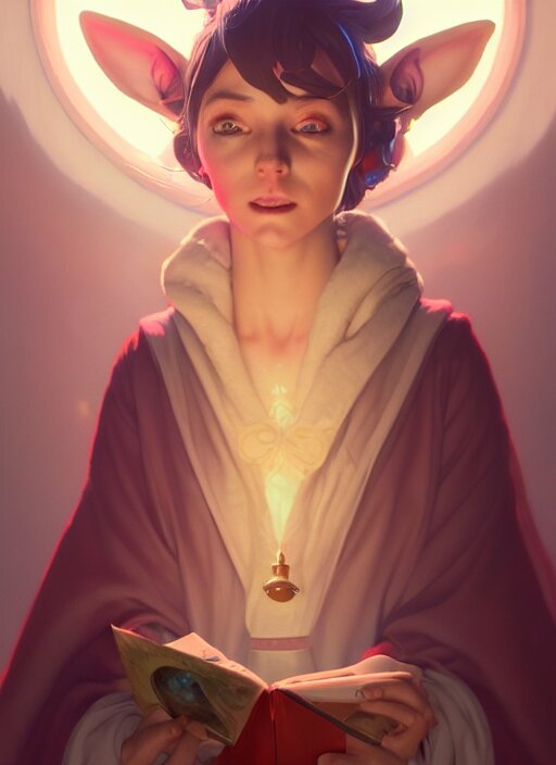 highly detailed portrait of a cat mage wearing a magical robe, stephen bliss, unreal engine, greg rutkowski, loish, rhads, beeple, makoto shinkai and lois van baarle, ilya kuvshinov, rossdraws, tom bagshaw, tom whalen, alphonse mucha, global illumination, god rays, detailed and intricate environment 