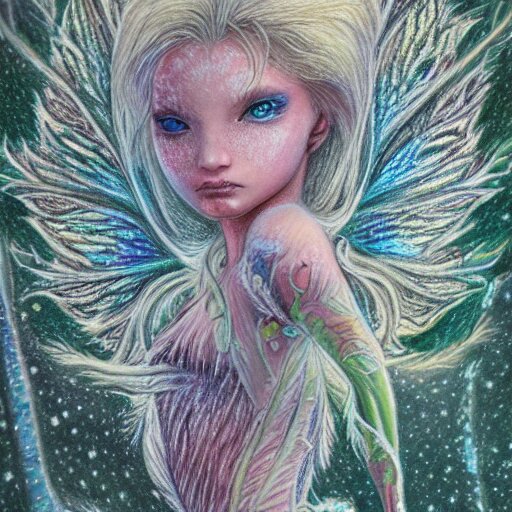  Colored pencil art on paper, Frost Fairy, highly detailed, artstation, Caran d'Ache Luminance