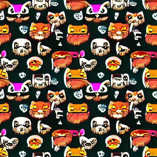 pattern made of several repeating cats wearing sunglasses. cartoon. colorful. cute. 