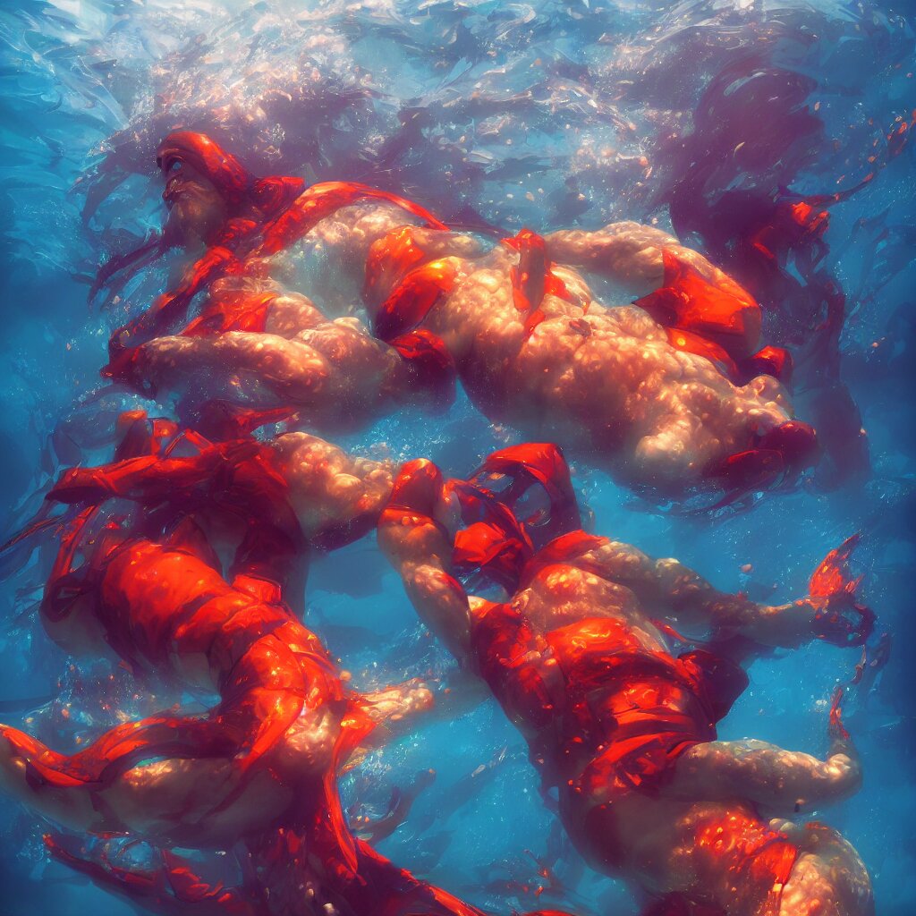 man underwater floating, vivid colors, sharp focus, digital art, Unreal Engine, Dramatic Lighting by Brom, trending on Artstation