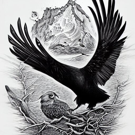 surreal image depicting a raven combined with a deer and an owl but is also actually a window into the ocean. Fine line tattoo art. dark fantasy, intricate detail.