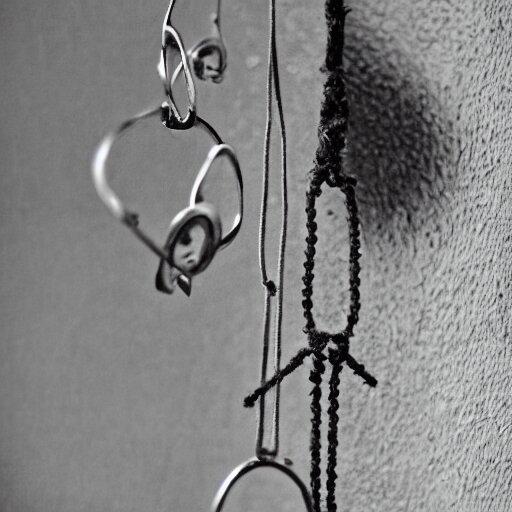 This is a sketch of a wind chime made from the pieces of a broken mug. It shows the mug handle as the top piece with strings attached to it, and the bottom pieces of the mug hanging down like little bells, iso 300, f-stop 1.5, Pentax