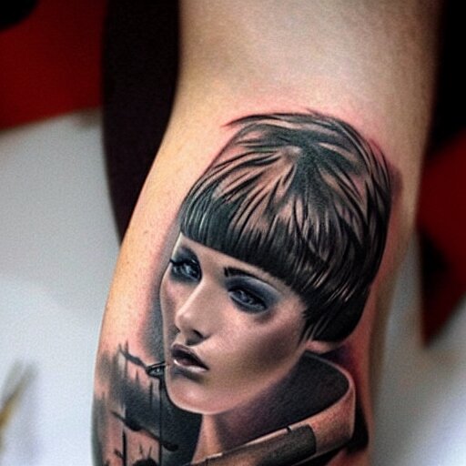 highly detailed tattoo of rachel smoking from blade runner 