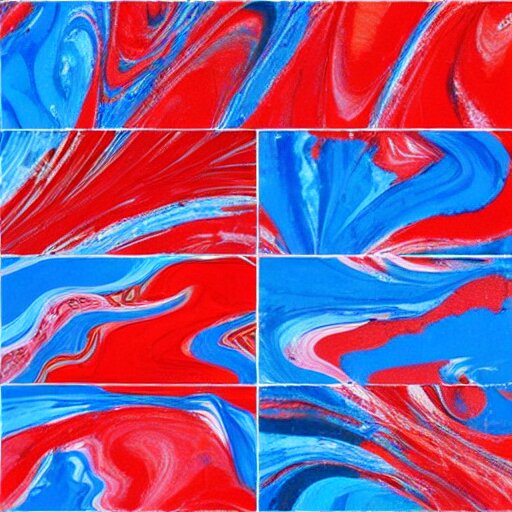 wet paint marbling, red and blue duotone 