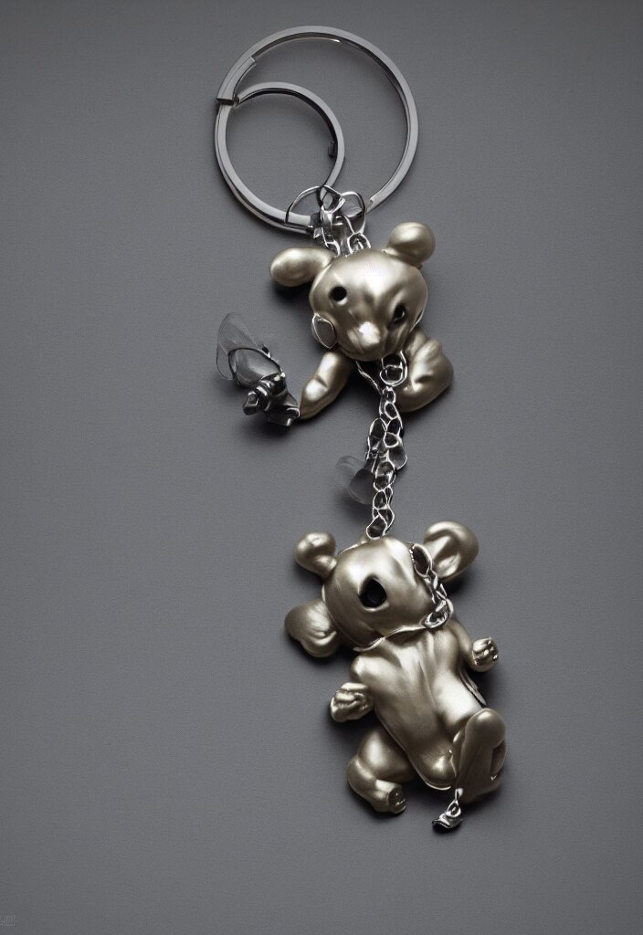 a small glass bear keychain by greg rutkowski, sung choi, mitchell mohrhauser, maciej kuciara, johnson ting, maxim verehin, peter konig, 8 k photorealistic, cinematic lighting, hd, high details, dramatic, atmosphereric, trending on artstation 