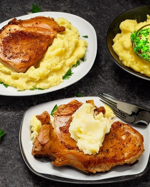 razer LED porkchops and mashed potatos, HD, trending on artstation, instagram post, LED