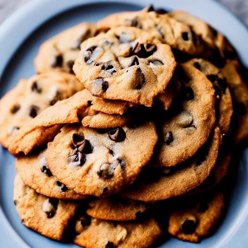 a 5 0 mm macro shot of a plate of chocolate chip and prawn cookies 