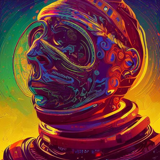 An extremely psychedelic experience, colorful, surreal, dramatic lighting, cosmonaut, LSD, face, detailed, intricate, elegant, highly detailed, digital painting, artstation, concept art, smooth, sharp focus, illustration, art by Sam Spratt, Dan Mumford, Artem Demura and Alphonse Mucha