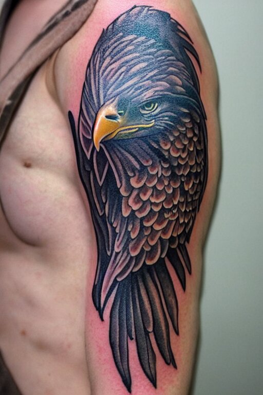 traditional American tattoo of an eagle with a fish in its talons by Samuele Briganti