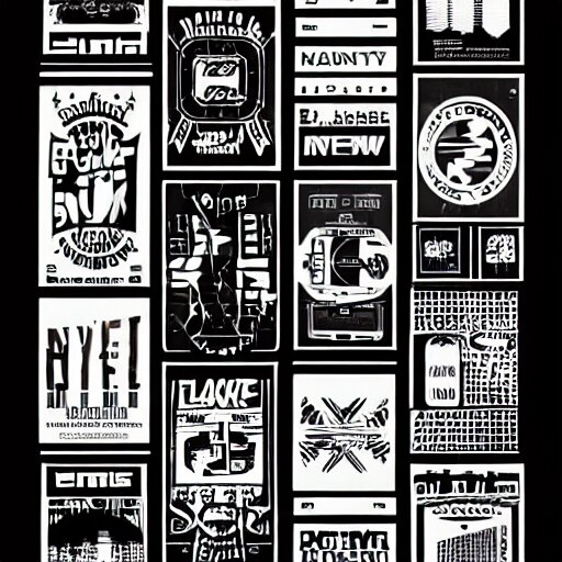 black on white graphic design stickers in style of david rudnick, eric hu, y 2 k, 