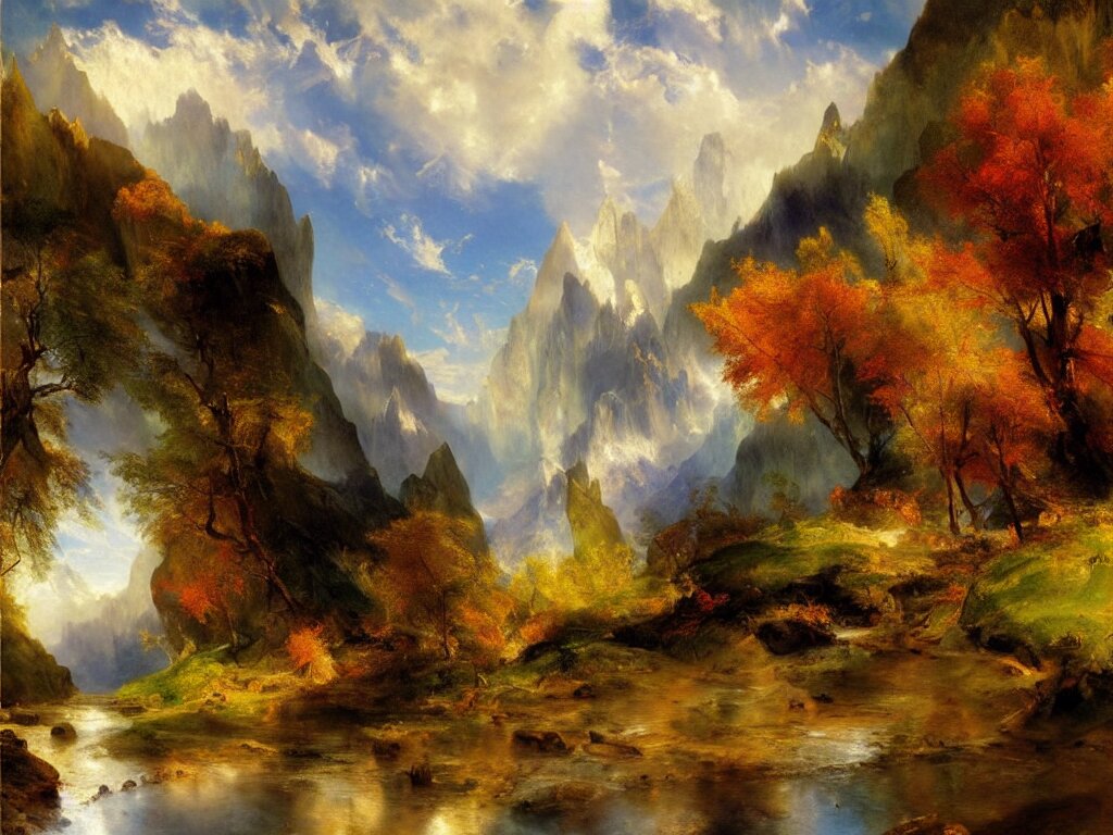 a beautiful landscape painting by thomas moran, trending on arstation 