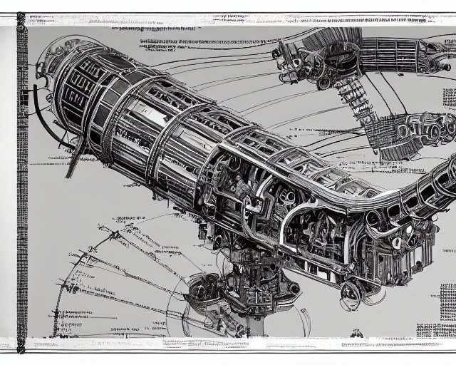 a full page of a mechanical blueprint showing a cutaway design for a mechanized brontosaurus from howl's moving castle ( 2 0 0 4 ), with people inside piloting it, muted colors, post grunge, studio ghibli, hq, 