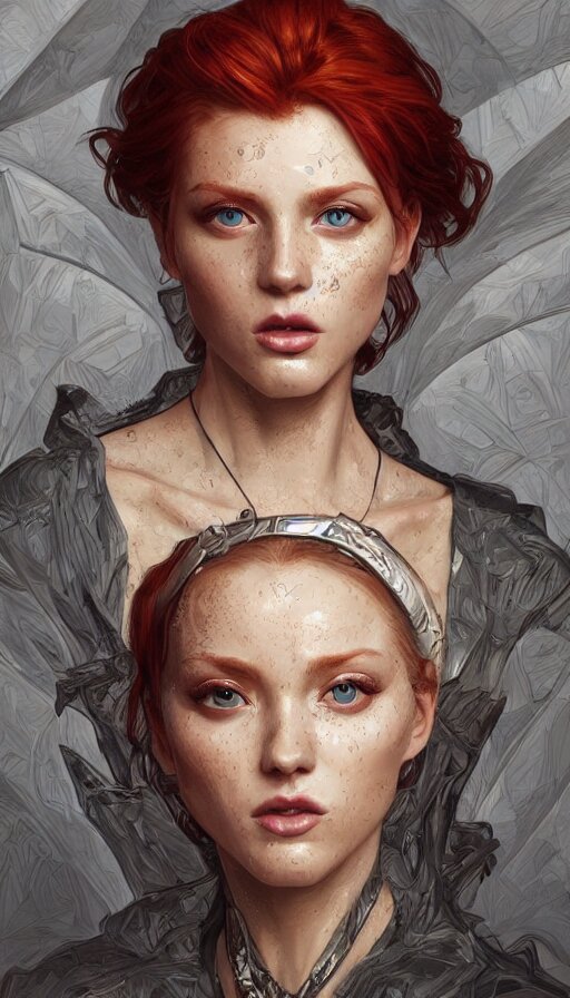 cheaky ginger, confident, bold, passionate , seductive, expressive, charismatic, very sweaty, intricate fashion clothing, insane, intricate, highly detailed, digital painting, artstation, concept art, smooth, sharp focus, illustration, Unreal Engine 5, 8K, art by artgerm and greg rutkowski and alphonse mucha