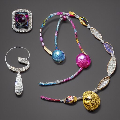 jewelry inspired by Jeff Koons, high detail, product photo