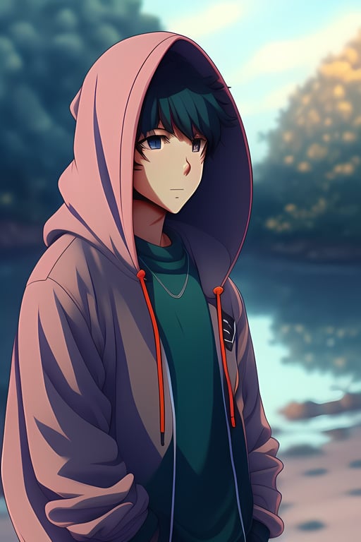 Lexica - boy wearing hoodie anime style lost
