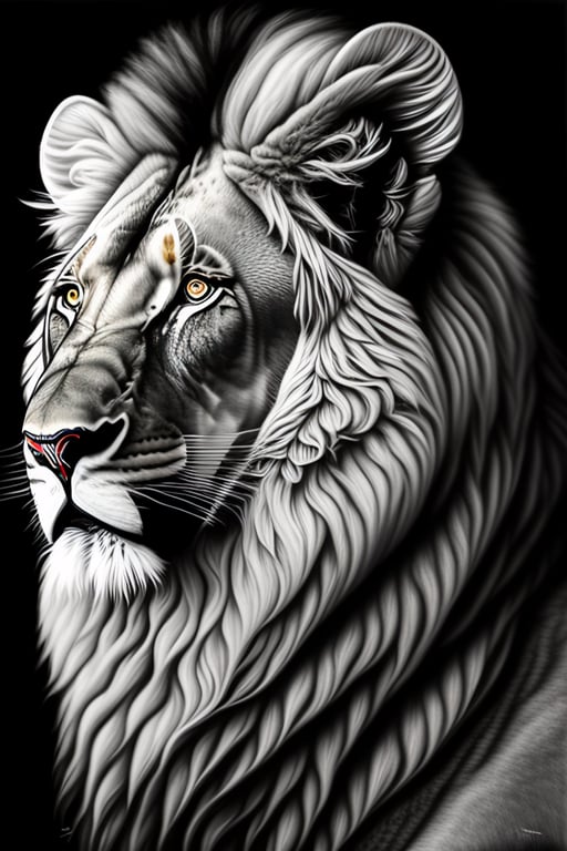Lexica - A symmetrical black and white drawing of a lion's head facing  front, a drawing by Christabel Dennison, lyco art, outlined art, high  detailed...