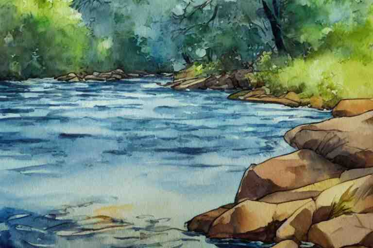 river summer watercolor pen light color on artstation 