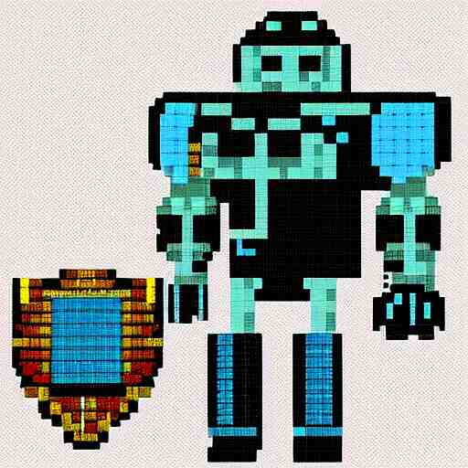 robot knight, highly detailed pixel art, 1 2 8 bit 