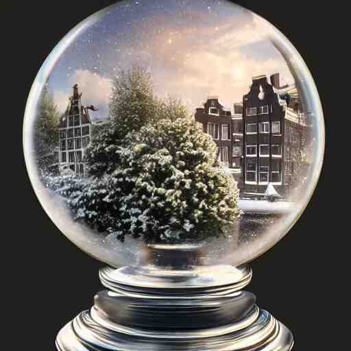 snow globe of amsterdam, artstation, photorealism 