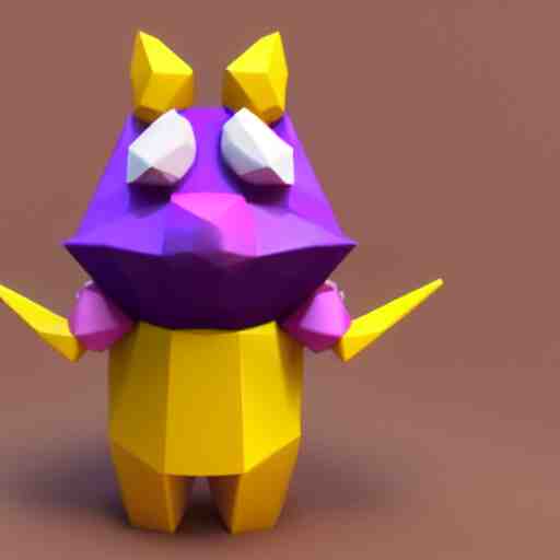 a small purple animal with a yellow box on its head, a low poly render by miyamoto, polycount, rayonism, low poly, polycount, rendered in maya 