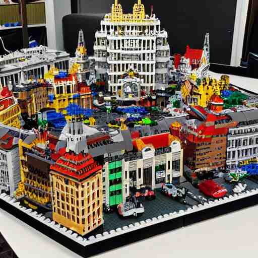 large city lego set built entirely out of legos, very intricate and detailed, photorealistic 